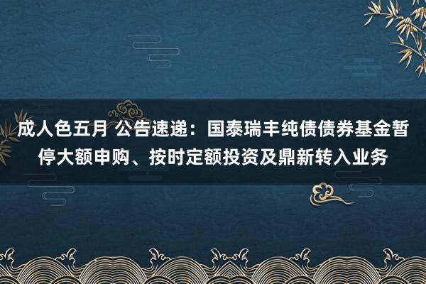 成人色五月 公告速递：国泰瑞丰纯债债券基金暂停大额申购、按时定额投资及鼎新转入业务