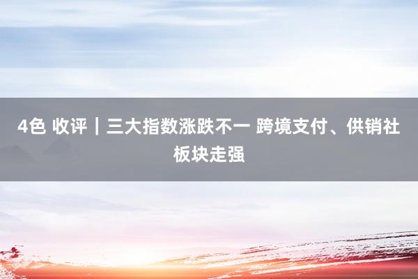 4色 收评｜三大指数涨跌不一 跨境支付、供销社板块走强